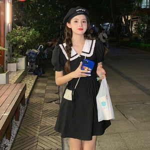 Black Princess Elegant Sweet Dress Women 2021 Summer Slim Korean Designer Party Kawaii Dress Female High Waist Causal Sundress