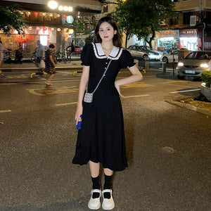 Black Princess Elegant Sweet Dress Women 2021 Summer Slim Korean Designer Party Kawaii Dress Female High Waist Causal Sundress