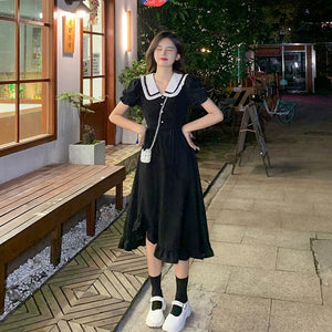 Black Princess Elegant Sweet Dress Women 2021 Summer Slim Korean Designer Party Kawaii Dress Female High Waist Causal Sundress