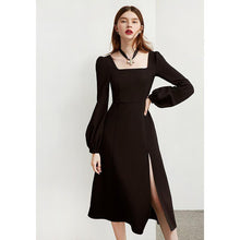 Load image into Gallery viewer, Black Retro Split Dress Women Elegant Midi Designer Dress Female Long Sleeve Hepburn Style Chiffon Vintage Dress Fall 2020 Women
