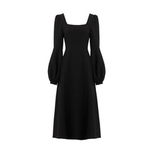 Load image into Gallery viewer, Black Retro Split Dress Women Elegant Midi Designer Dress Female Long Sleeve Hepburn Style Chiffon Vintage Dress Fall 2020 Women