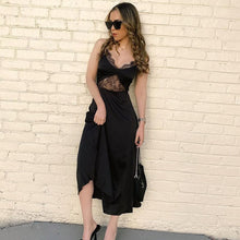 Load image into Gallery viewer, Black Sexy Dress for Women V Neck Sleeveless High Waist Mid Hollow Out Lace Pleated Solid Dresses Female Summer Clothes
