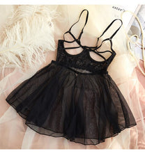 Load image into Gallery viewer, Black Sexy Womens Lingerie Nightgown Tulle Lace Gauze V-Neck Sleeping Dress Women Sleepwear Night Gown Nighty Home Clothes