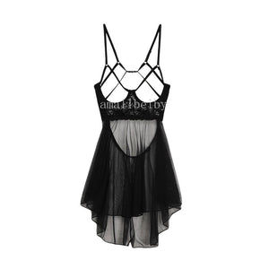 Black Sexy Womens Lingerie Nightgown Tulle Lace Gauze V-Neck Sleeping Dress Women Sleepwear Night Gown Nighty Home Clothes
