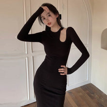 Load image into Gallery viewer, Black Slim Fit Dress Women Design Hollow Out Bodycon Elegant A Line Long Sleeve Vestidos Mujer Korean Style Chic Simple Robe