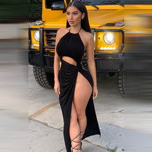 Load image into Gallery viewer, Black Slit Sexy Long Dress Women Halter Neck Bodycon Maxi Dresses Female Hollow Out Club Party Dress Summer Brithday Vestidos