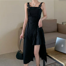 Load image into Gallery viewer, Black Spaghetti Strap Robe Goth Women Summer 2021 Elegant Sexy Party Irregular Gothic Long Dress Korean Style Clothes Vestidos