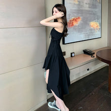 Load image into Gallery viewer, Black Suspender Dress 2021 New Design Sense Niche Irregular Strap Dress Mid-length Sexy Dress Suit