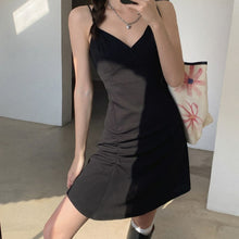 Load image into Gallery viewer, Black Vintage Sexy Strap Dresses Women French Hepburn Designer V-neck Dress Female Y2k Slim Casual Party Mini Dress 2021 Summer