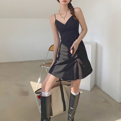 Black Vintage Sexy Strap Dresses Women French Hepburn Designer V-neck Dress Female Y2k Slim Casual Party Mini Dress 2021 Summer