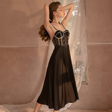 Load image into Gallery viewer, Black Women Pajamas Lace Hollow Long Dress Woman White Sling Satin Sexy Woman Nightie Sling Sleepwear Hollow Halter Sexy Dress