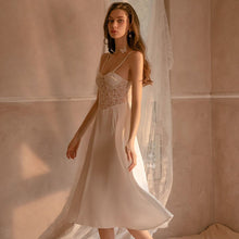 Load image into Gallery viewer, Black Women Pajamas Lace Hollow Long Dress Woman White Sling Satin Sexy Woman Nightie Sling Sleepwear Hollow Halter Sexy Dress