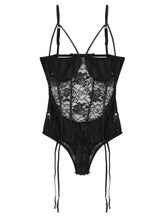Load image into Gallery viewer, Black Womens Hot Sexy Lace Bodysuit Lingerie Nigthwear Spaghetti Straps Open Bras See-through Lace Open Back Jumpsuit Underwear