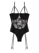 Load image into Gallery viewer, Black Womens Hot Sexy Lace Bodysuit Lingerie Nigthwear Spaghetti Straps Open Bras See-through Lace Open Back Jumpsuit Underwear
