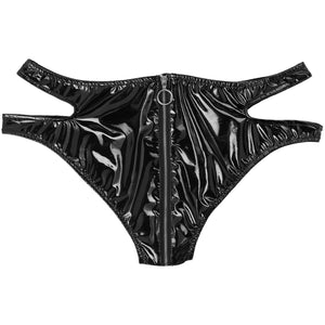 Black Womens Lingerie Sexy Underwear Nightwear Patent Leather Zipper Crotch Shiny Briefs Party Clubwear Low-waisted Underpants