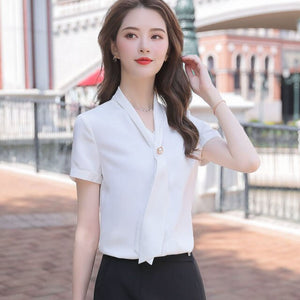 Blouse Women 2021 Summer Chiffon Shirts Blouse Tops Fashion Casual V-Neck Loose short  sleeve Blouses Femme Blusa plus size