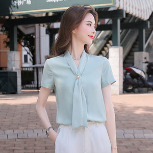 Blouse Women 2021 Summer Chiffon Shirts Blouse Tops Fashion Casual V-Neck Loose short  sleeve Blouses Femme Blusa plus size