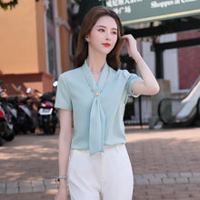 Load image into Gallery viewer, Blouse Women 2021 Summer Chiffon Shirts Blouse Tops Fashion Casual V-Neck Loose short  sleeve Blouses Femme Blusa plus size