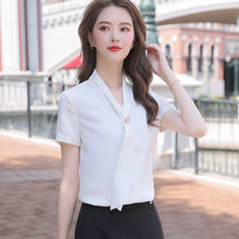 Load image into Gallery viewer, Blouse Women 2021 Summer Chiffon Shirts Blouse Tops Fashion Casual V-Neck Loose short  sleeve Blouses Femme Blusa plus size