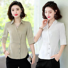 Load image into Gallery viewer, Blouse Women 2021 Summer Chiffon Shirts Blouse Tops Fashion Elegant Casual V-Neck Loose short  sleeve Blouses party Femme Blusa