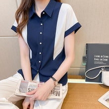 Load image into Gallery viewer, Blouse Women 2021 Summer Chiffon Shirts Blouse Tops Fashion Elegant Casual V-Neck Loose short  sleeve Blouses party Femme Blusa