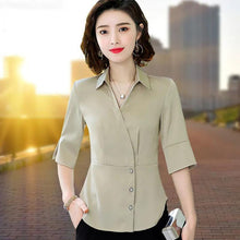 Load image into Gallery viewer, Blouse Women 2021 Summer Chiffon Shirts Blouse Tops Fashion Elegant Casual V-Neck Loose short  sleeve Blouses party Femme Blusa