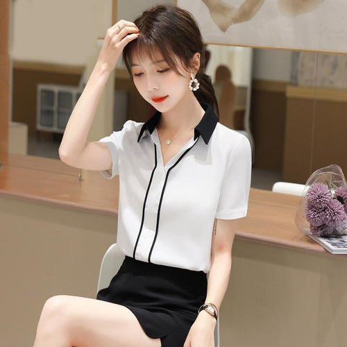 Blouse Women 2021 Summer Chiffon  Shirts Blouse Tops Fashion High Casual V-Neck Loose short sleeve Blouses  party  Femme Blusa