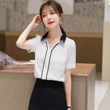 Load image into Gallery viewer, Blouse Women 2021 Summer Chiffon  Shirts Blouse Tops Fashion High Casual V-Neck Loose short sleeve Blouses  party  Femme Blusa