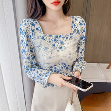 Load image into Gallery viewer, Blouse Women Autumn 2021 New Office Lady Korea French Style Long Sleeve Floral Print Blusas Womens Tops And Blouses
