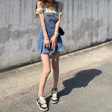 Load image into Gallery viewer, Blue Kawaii Denim Women Dress Summer 2021 Harajuku Casual Suspender Pleated Mini Dress Streetwear Chic Korean Fashinon Clothing