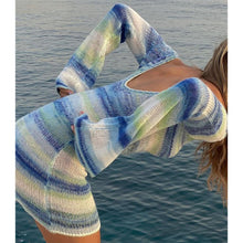 Load image into Gallery viewer, Blue Sexy Knitted Backless Mini Dress Bodycon Y2K Long Sleeve Summer Beach Dress for Women 2022 New Club Party Dresses