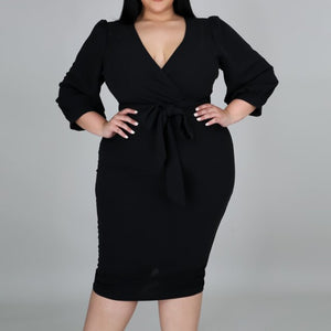 Bodycon Curve Dresses Sexy V Neck Women High Waist Three Quater Knee Length Office Evening Dinner Party Dress Plus Size 4XL 5XL