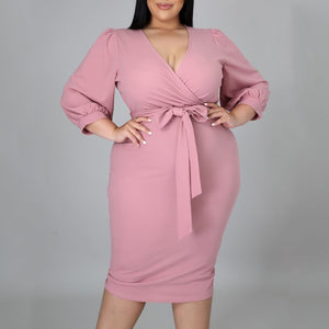 Bodycon Curve Dresses Sexy V Neck Women High Waist Three Quater Knee Length Office Evening Dinner Party Dress Plus Size 4XL 5XL