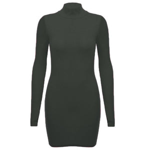 Bodycon Dress for Women O-Neck Long Sleeves Mini Dresses Solid Ribbed Women Clothes Female Clothing Elegant for Female Fashion