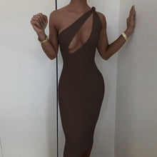 Load image into Gallery viewer, Bodycon Dresses for Women Summer Hollow Out Dress One Shoulder Sheath robe Midi Party Sleeveless Outfits Sexy Female Vestidos