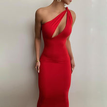 Load image into Gallery viewer, Bodycon Dresses for Women Summer Hollow Out Dress One Shoulder Sheath robe Midi Party Sleeveless Outfits Sexy Female Vestidos