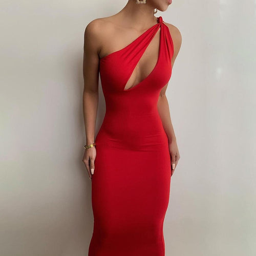 Bodycon Dresses for Women Summer Hollow Out Dress One Shoulder Sheath robe Midi Party Sleeveless Outfits Sexy Female Vestidos