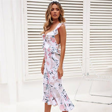 Load image into Gallery viewer, Boho Ruffles Women Bodycon Sundress Floral Sleeveless Deep V Neck Backless Party Holiday Dresses Fashion Elegant Clothes Beach