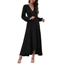 Load image into Gallery viewer, Boho Women Solid Maxi Dress 2021 Autumn Fashion V Neck Party Dress Long Sleeve High Waist Irregular Hem Casual Dress With Sashes