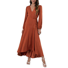 Load image into Gallery viewer, Boho Women Solid Maxi Dress 2021 Autumn Fashion V Neck Party Dress Long Sleeve High Waist Irregular Hem Casual Dress With Sashes
