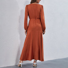 Load image into Gallery viewer, Boho Women Solid Maxi Dress 2021 Autumn Fashion V Neck Party Dress Long Sleeve High Waist Irregular Hem Casual Dress With Sashes
