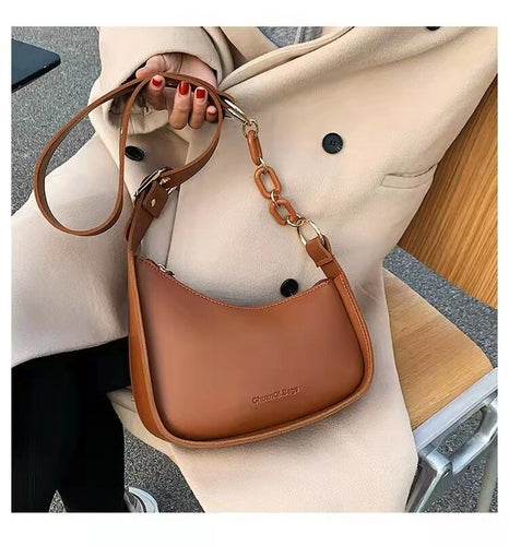 Bolsa crossbody de couro pu simples e retrô, bolsa feminina de marca de luxo com corrente de 2022, bolsa de ombro, bolsa de axil