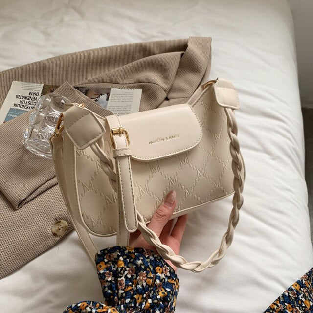 Bolsa de axila feminina com linha de bordado, bolsa pequena de couro transversal para mulheres, tira de ombro feminina, bolsas d