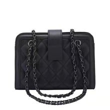 Load image into Gallery viewer, Bolsa de ombro de couro de couro preto pequeno do plutônio para as mulheres  inverno marca corrente designer bolsas de mão t