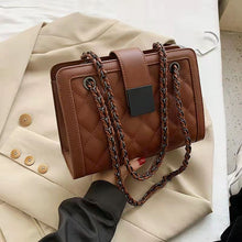 Load image into Gallery viewer, Bolsa de ombro de couro de couro preto pequeno do plutônio para as mulheres  inverno marca corrente designer bolsas de mão t
