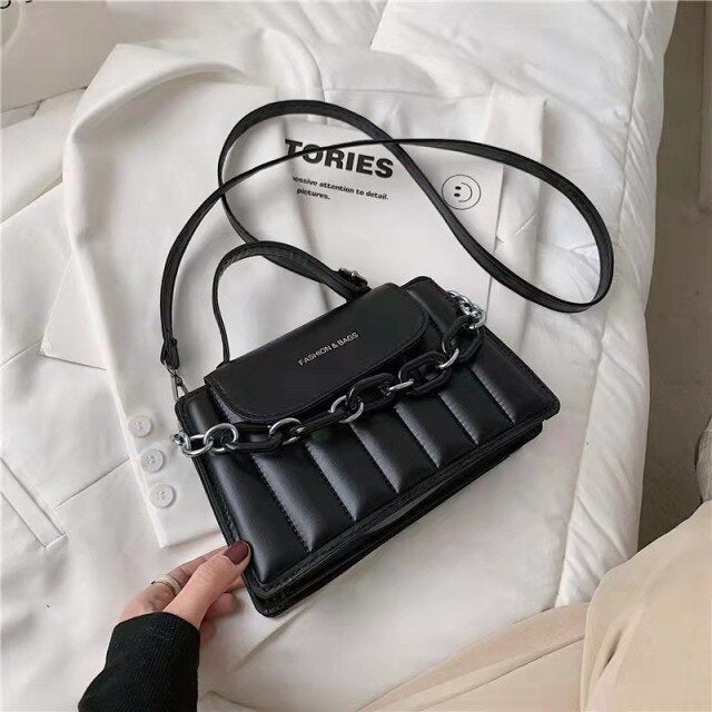 Bolsa de ombro feminina, bolsa de mão pequena em couro pu com corrente