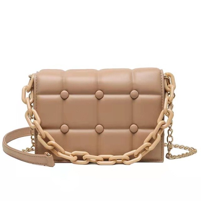 Bolsa feminina de ombro com corrente, bolsa para mulheres nova, luxuosa, sacola de rebite, de couro, para viagem