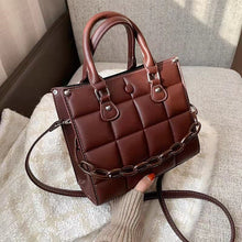 Load image into Gallery viewer, Bolsa quadrada feminina de couro pu de qualidade, xadrez, bolsa de mão, transversal, estilosa, de ombro, carteiro, nova