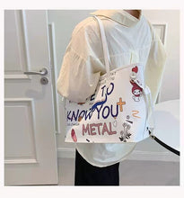 Load image into Gallery viewer, Bolsa tote feminina com estampa de desenho, bolsa de mão de couro pu de alta capacidade, bolsa de ombro para compras