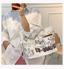 Load image into Gallery viewer, Bolsa tote feminina com estampa de desenho, bolsa de mão de couro pu de alta capacidade, bolsa de ombro para compras